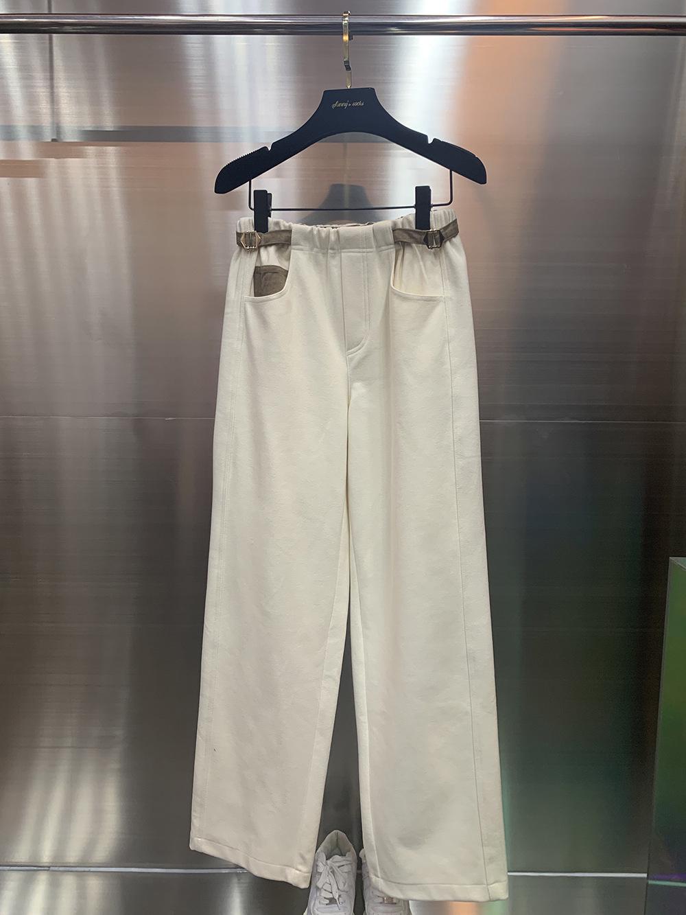 In Stock: Korean Style High Waist Casual Pants, Versatile Slimming Loose Straight-Leg Design, Trendy Autumn/Winter 1203 Medium грязно-белый