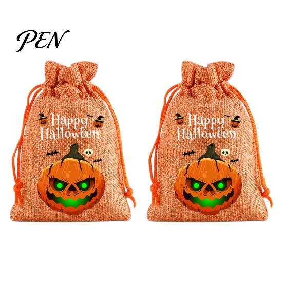 Reusable Gift Packaging 2Pcs Halloween Pumpkin Drawstring Bags for Candy Treats, Retro Burlap Small Storage Candies Trick or Treat Bags, Portable
