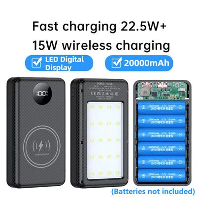 6*18650 20000mAh Power Bank Case 22.5W Fast Charging 15W Wireless Charging Mobile Power Bank Housing Battery Holder For Phone