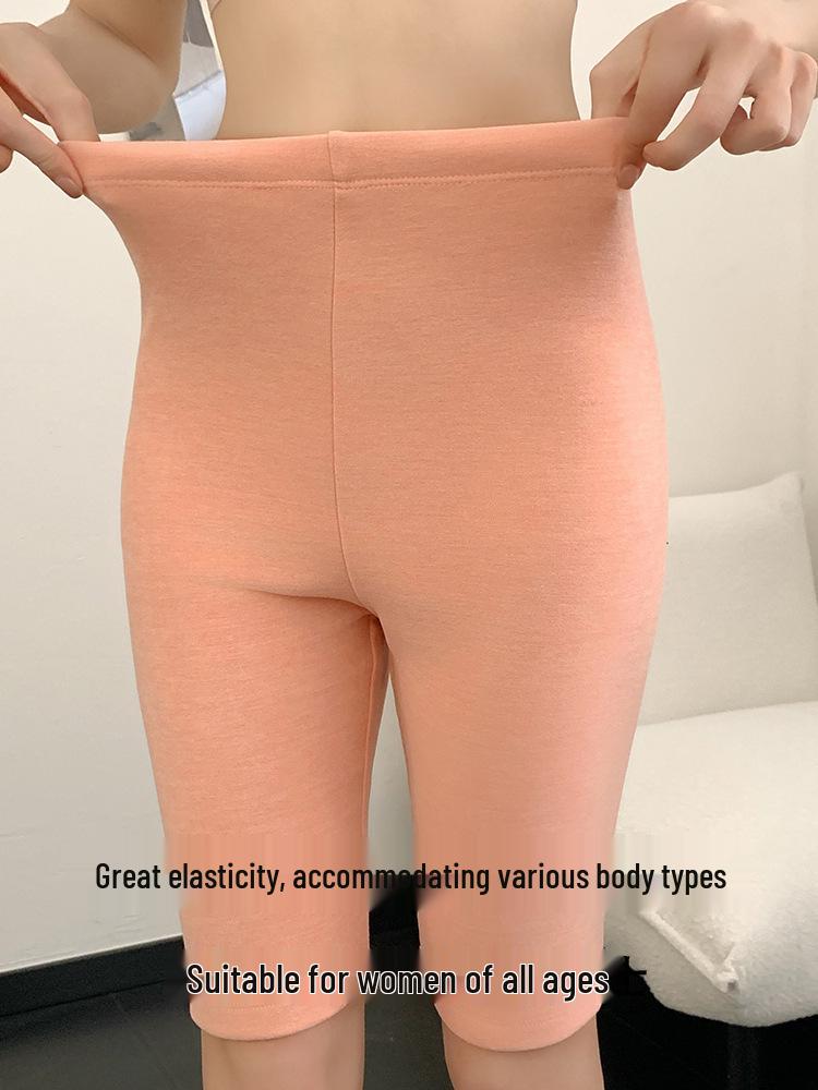 High-Waisted Seamless Women's Thermal Plush Leggings - Tummy-Control, Slimming, Fleece-Lined Wool and Silk Safety Shorts