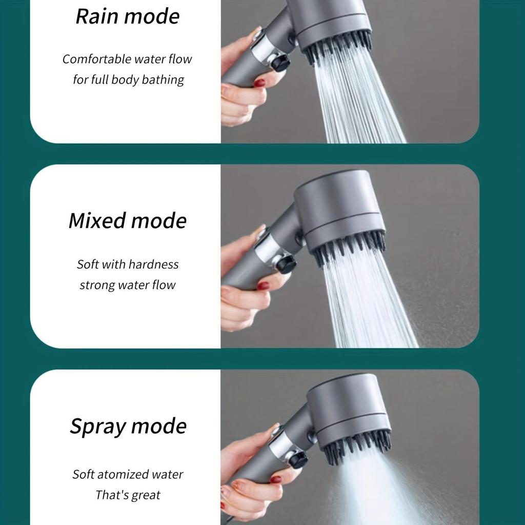Pressurized Handheld Shower Head, 3 Modes Adjustable Water Output Shower Head, Round Massage Shower Head, Shower Sprinkler, Shower Spray Head,
