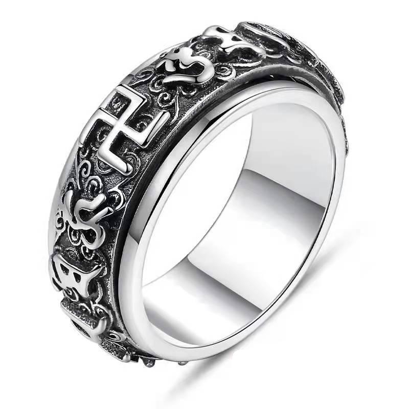 

Креативное ретро ручной работы с шестью персонажами мантры мужское кольцо модная мужская личность пара трансфер подарок ко Дню святого Валентина