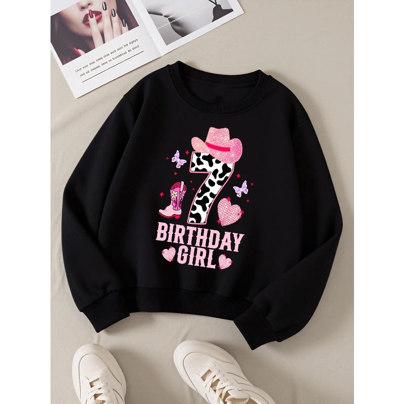 European sizes Kids' Casual Sweatshirt Printed Round Neck Pullover, Pink CowKid Birthday Kid Number Seven, Casual Comfortable