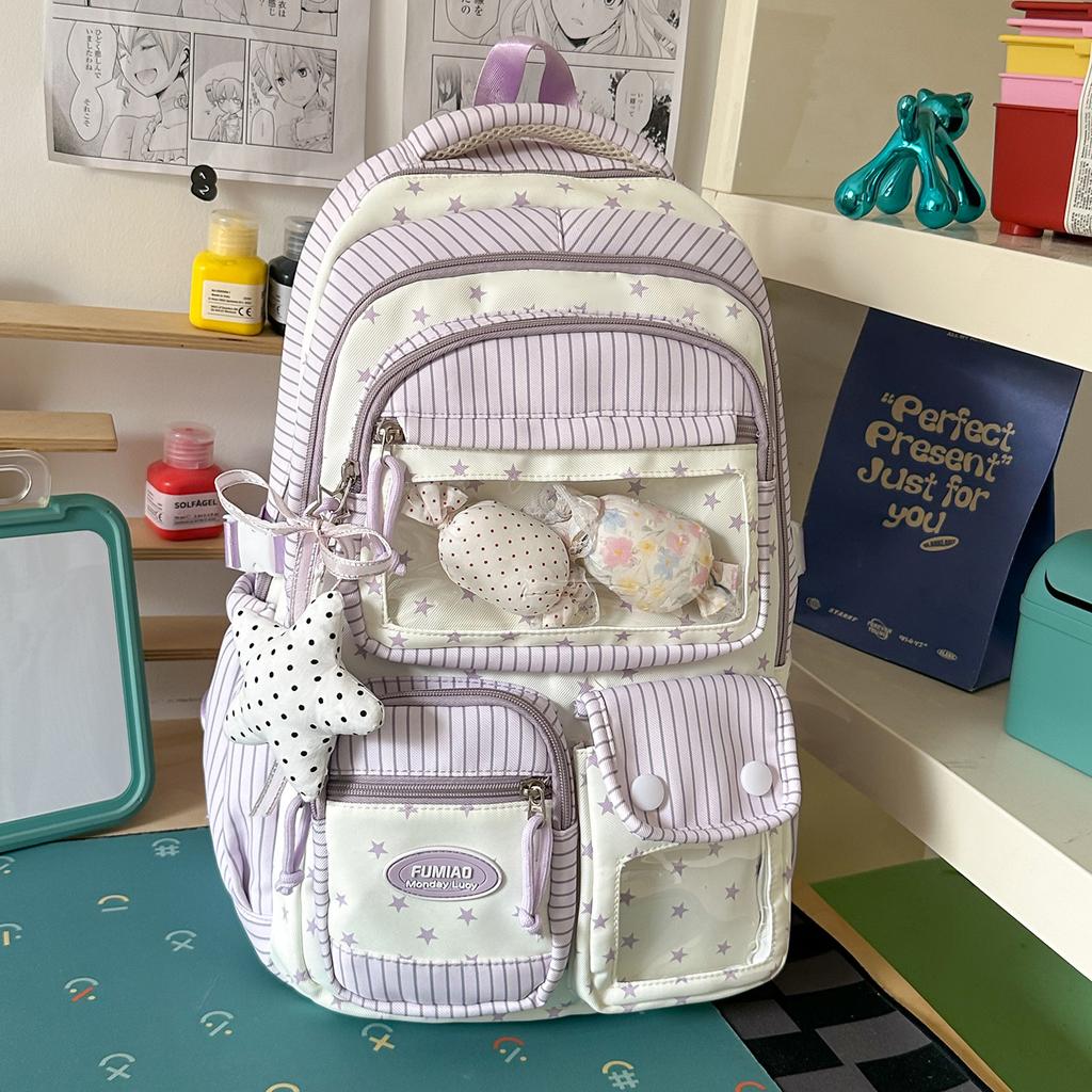 Schoolbag New Schoolbag Female Japanese Ins Cute Dopamine Contrasting Color College Style Primary and Secondary School Students Multi-compartment 
