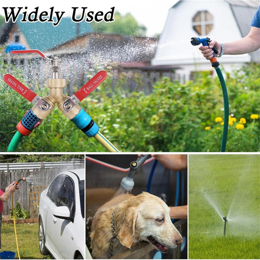 Garden Hose Splitter Full Flow,Brass 2 Way Heavy Duty,Garden Y Valve 3/4in GHT Threads