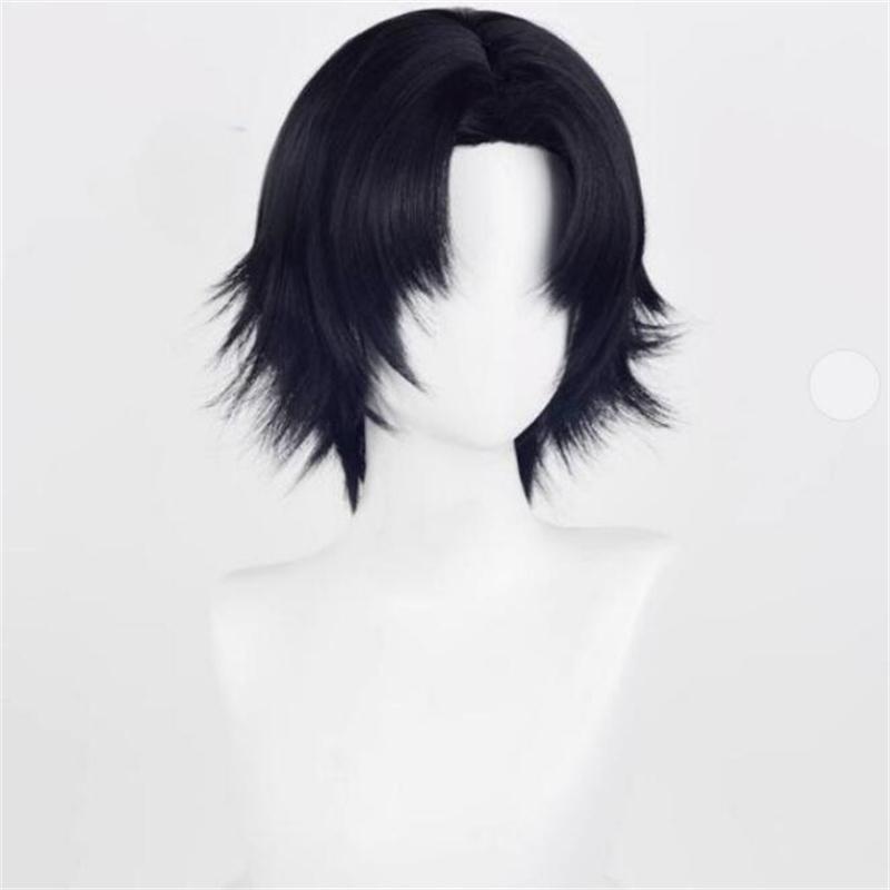 Chrollo Lucilfer Cosplay Paruka Anime Střední část Krátká černá Tepelně odolná Syntetické vlasy Paruky Halloween Party + Čepice na paruku