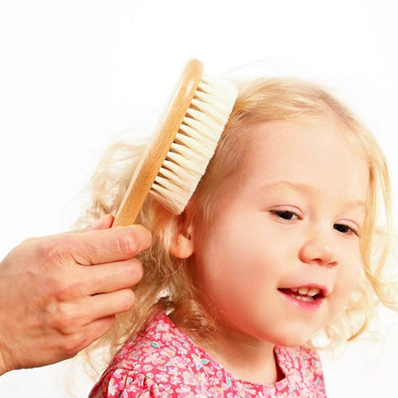 Conjunto de 2 peças de pentes para bebês, escova de cabelo para cuidados com o bebê, pente de lã macia de faia, massageador para recém-nascidos, chá de bebê e presente, calmante para cabelos de bebês