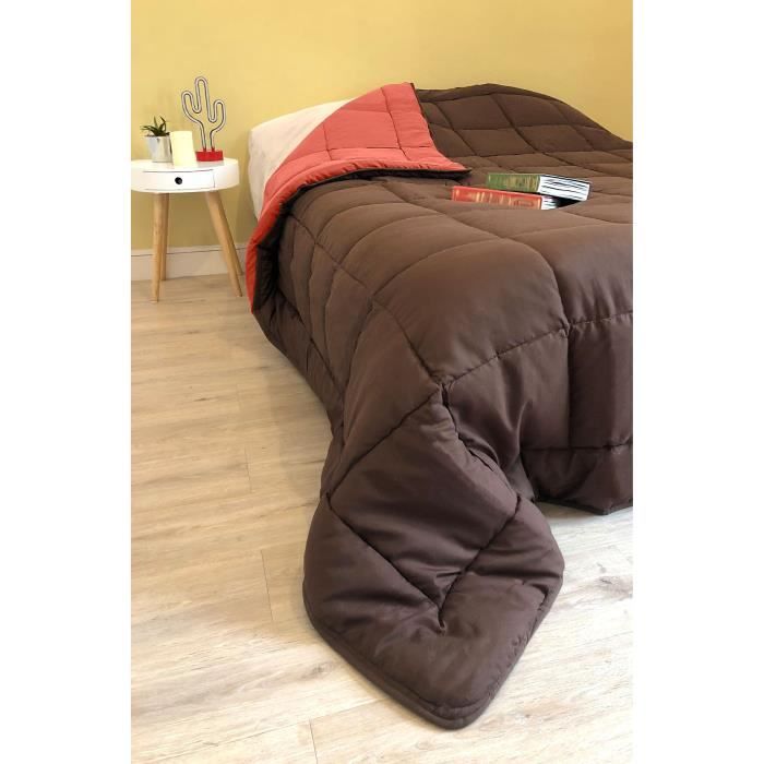 CALGARY Couette chaude Microfibre 400g/m² Chocolat &amp; Corail 140x200cm