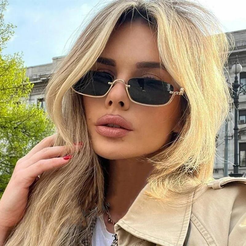 Fashion Small Square Sunglasses Women Luxury Brand Metal Half Frame  Vintage Sexy Lady Sunglasses Woman Trend Style
