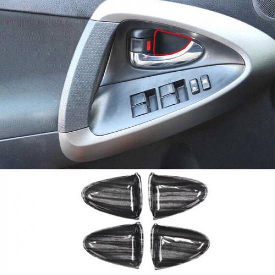 Fit For Toyota RAV4 2006-2012 Black Wood Grain Inner Door Bowl Cup Cover Trim