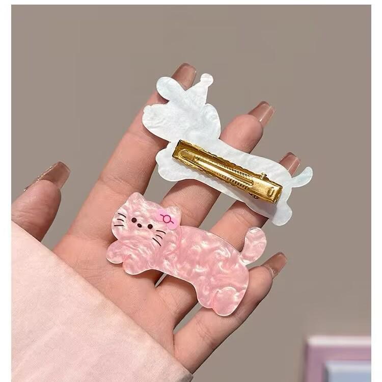 Charming Cartoon Puppy & Cat Hair Clip for Girls - Cute & Versatile Acrylic Hair Accessory