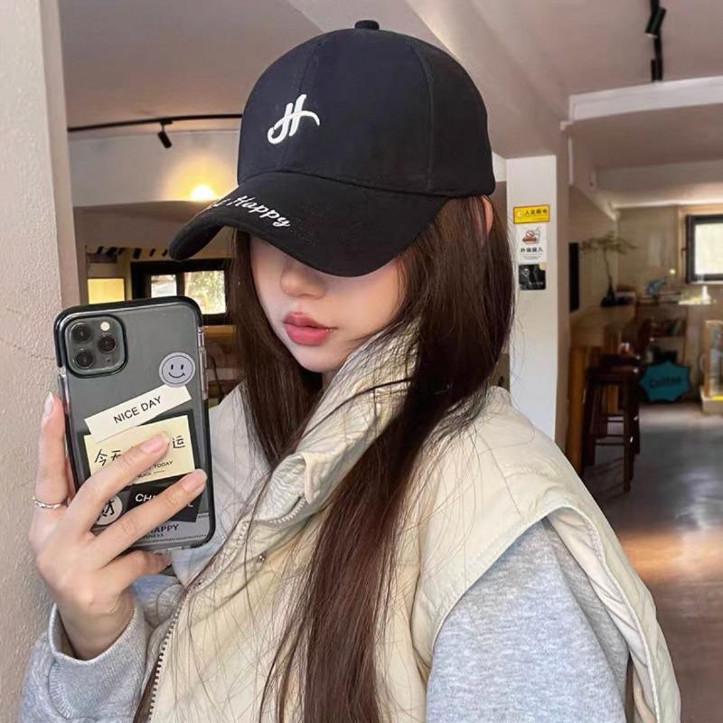 Wide brim lengthened baseball cap female alphabet embroidery autumn and winter hat casual versatile cap men's enlarged and deepened