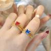 Vintage Princess Style Imitation Emerald Square Red Corundum Ring Women'S Light Luxury Lace Spinel Blue Diamond Ring