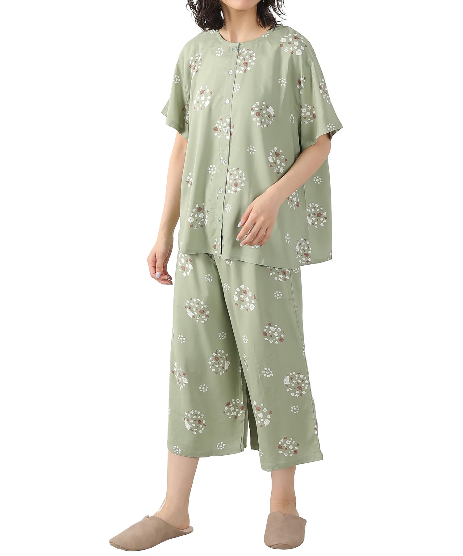 

Pants and Shirt Polar and Floral Cool and Smooth Loose Elastic Relaxed Cool Summer Adult One Size Fits All Free Green [SWINGPLUS] Cool-to-the-touch