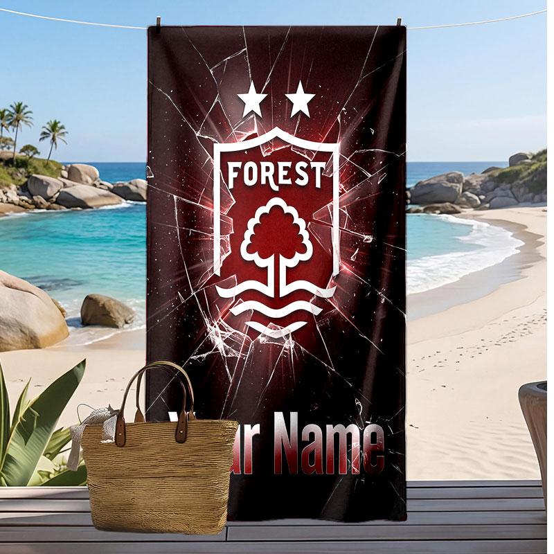 Telo Mare Personalizzato Stampato Nottingham Forest FC Logo Calcio Supporto Nome Personalizzato Testo Asciugamano Assorbente Per Sport Viaggio Regalo Speciale