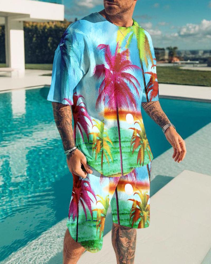 European and American summer new 3D digital print men's fashion casual set, T-shirt and shorts set