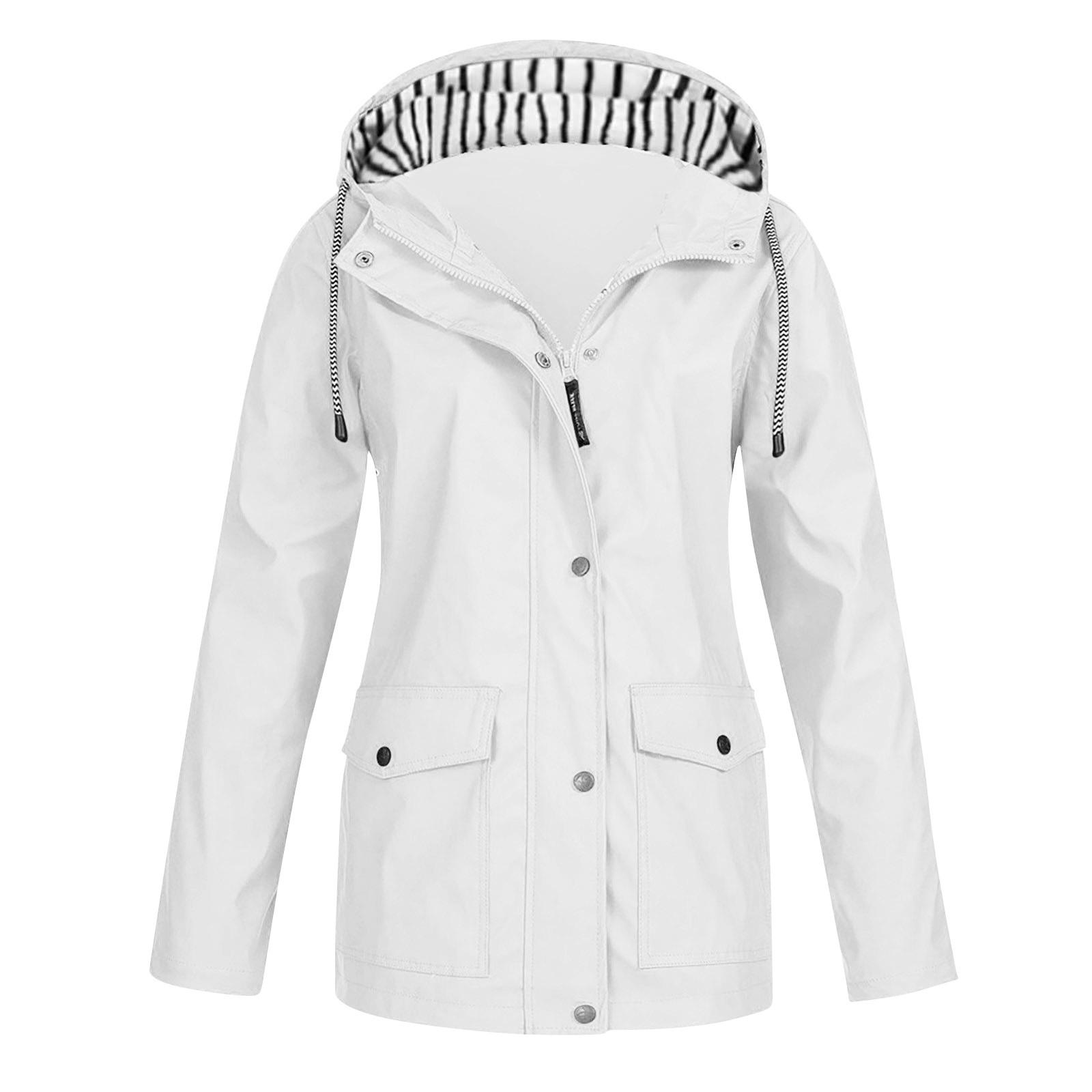 

Женская однотонная полосатая дождевик на открытом воздухе плюс водонепроницаемый плащ с капюшоном ветрозащитный XXL белый