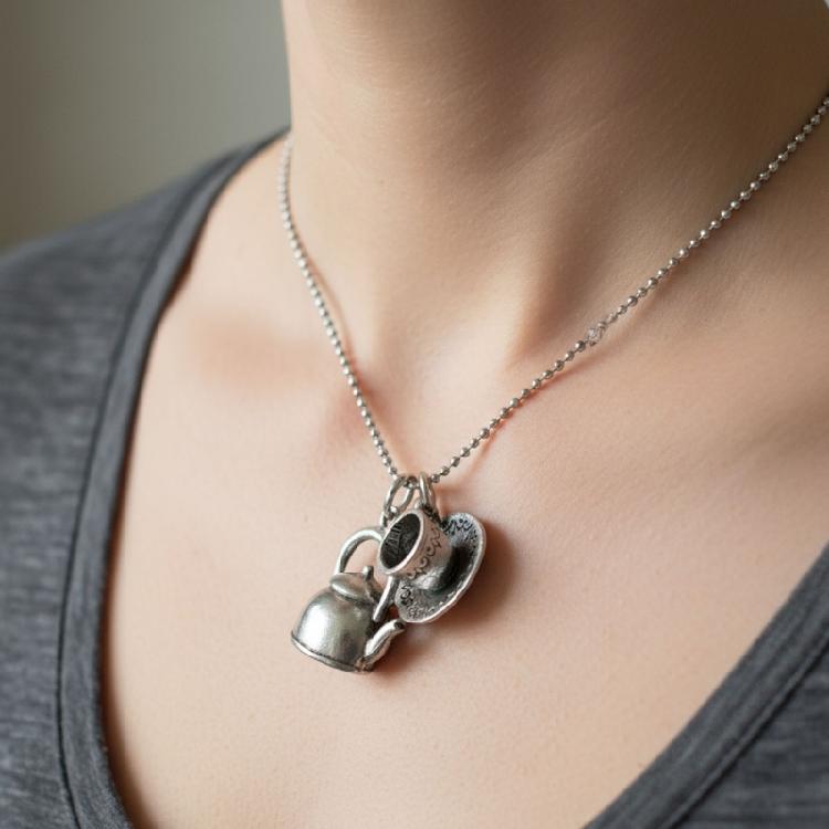 Legierung Teekanne Anhänger Halskette Verstellbare Perlenkette Schmuck für Elegante Vintage Mode Looks