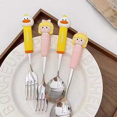 Creativity Cute Stainless Steel Spoon Cartoon Girl Stainless Steel Cutlery Duck Bear Fork Office Workers