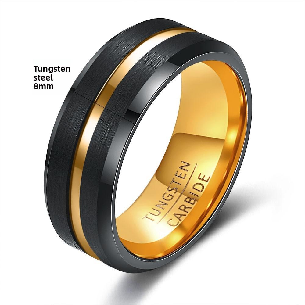 Wolframstahl Schlichter Breiter Ring 6 8mm Gerillt Gebürstet Unisex Zweifarbig Edelstahlring