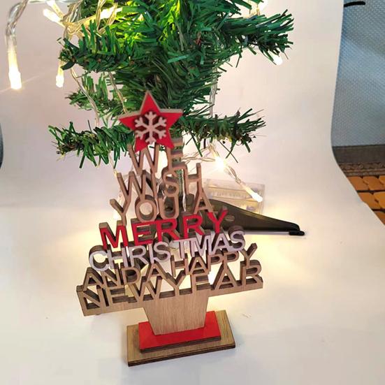 Christmas Tree Wooden Hollow Out Festival Decorative Handmade Desktop Ornaments Gift English Letter Xmas Tree New Year Decoration Party Supplies