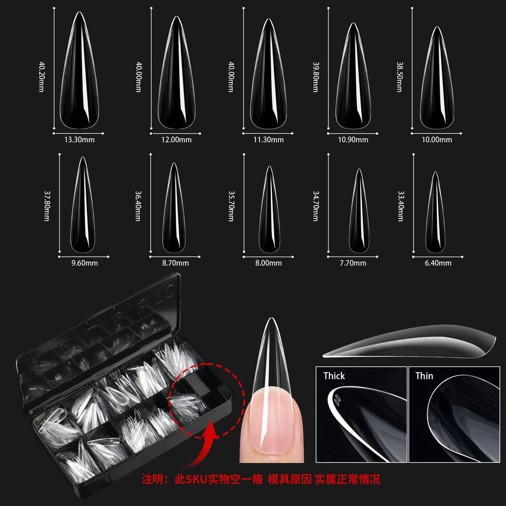 Boxed Transparent Fake Nails Mulit-Shaped Size Almond Coffin Press On Acrylic Nails For Manicure Art Extension Decoration