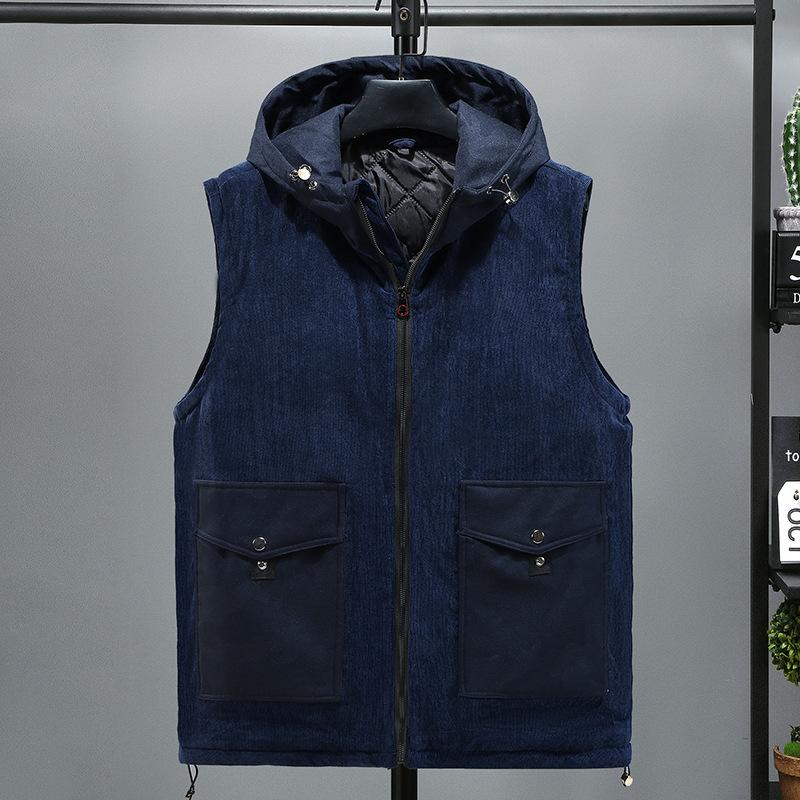 

Мужская однотонная жилетка с капюшоном больших размеров, свободная и удобная куртка из вельвета на осень и зиму 9XL синий