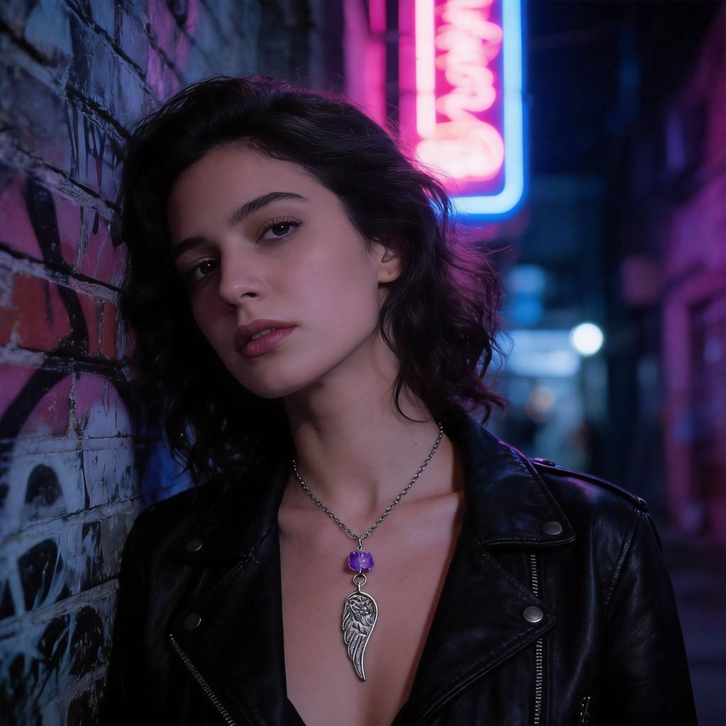 Angel Wing Necklace With Purple Water Crystal For Party Wear
