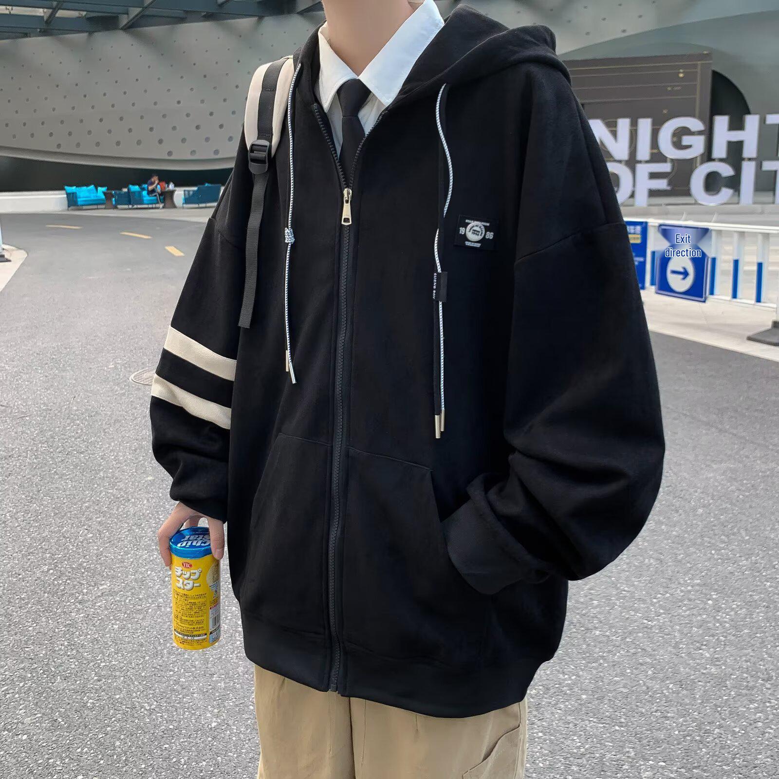 

Men s American Retro Suede Plush Hooded Sweatshirt - Heavyweight, Loose Fit Casual Cardigan Jacket for Autumn and Winter. L