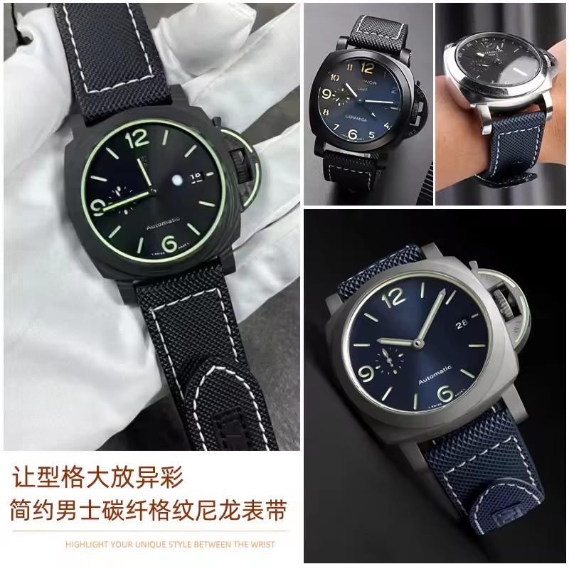 24mm 26mm High Quality Nylon Fabric Watch Band Fit for Panerai Luminor PAM01118 Army Green Canvas Genuine Leather Strap Bracelet