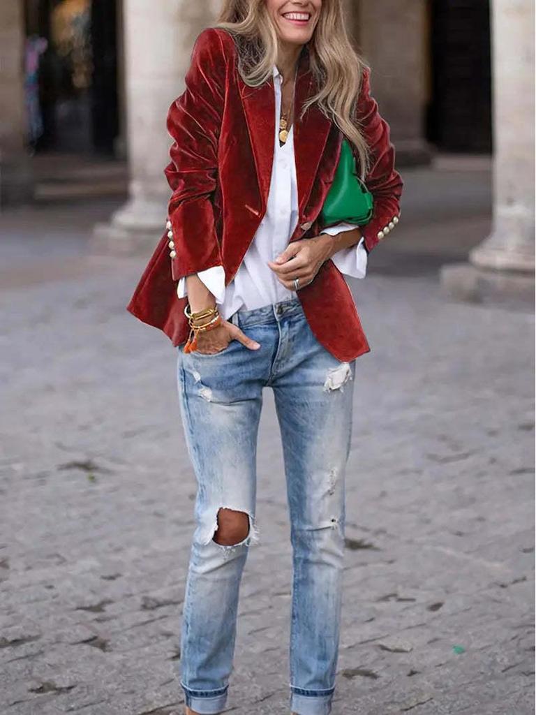Elegant Women's Solid Color Suit Jacket - Fall/Winter 2025 Collection