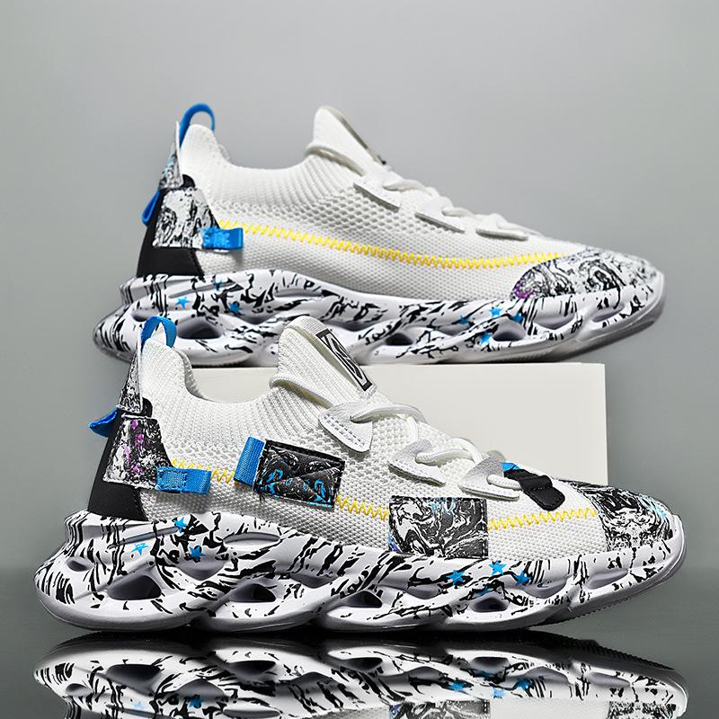 Quality Men's Sports Shoes Fashion Men's Casual Shoes New Design Graffiti Platform Wear-resistant Men Mesh Shoes Tenis Masculino