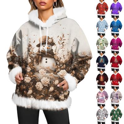 Women's Christmas Casual Fleece-Lined Hoodie With Long Sleeves And Pockets Sweatshirt Top