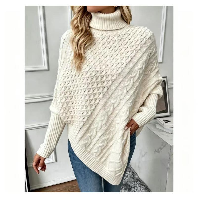 Women S Turtleneck Batwing Sleeve Geometric Pattern Knit Pullover Sweater