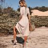 Solid Color Slim Chic Dress with Neck Button S-XXL