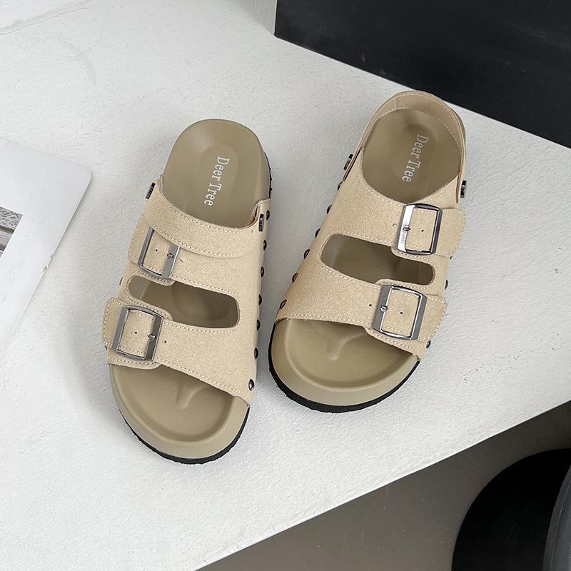 Casual Retro Platform Slippers Women's 2025 Summer New Outer Wear Fashionable Versatile One-word Drag Bokensha Sandals