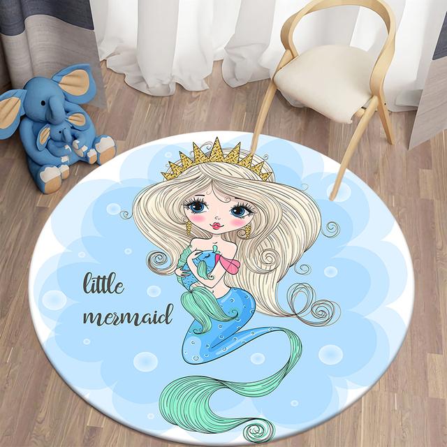 

Круглый ковер с рисунком русалки для гостиной, противоскользящий ковер для семейной спальни, декоративные коврики для пола, мягкие коврики для детской комнаты 40cm
