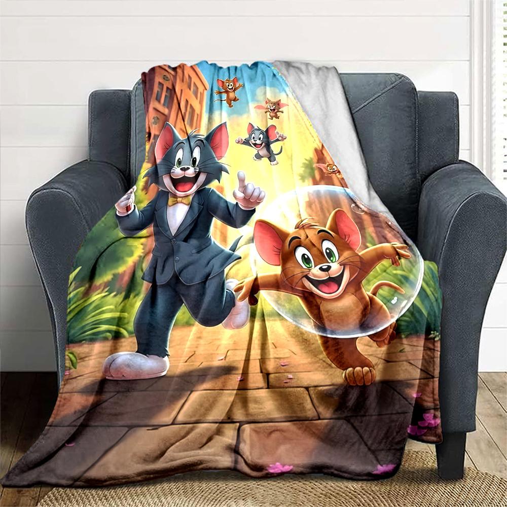 1pc Tom and Jerry Flannel Blanket Soft Warm Throw for Home, Office, Travel, All-Season Cozy Bedding GiftL1115