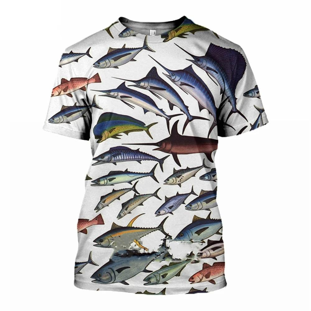 Summer Men's Tuna Marine Fish Personality 3D Printed Short O-Neck Sleeved Fishing T-shirt Casual Loose Fashion Trend Top