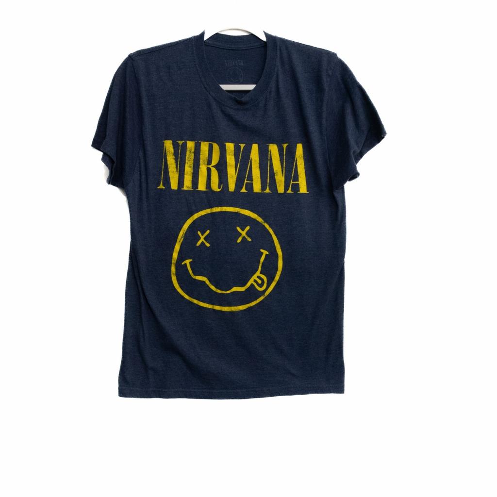 Nirvana Herren Marineblau Gelb T-Shirt Kurzarm Rundhalsausschnitt Reine Baumwolle M