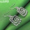 925 Sterling Silver Square Metal Wire Pendant with Piercing Earrings Fashion Charm Wedding Jewelry