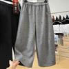 מכנסיים לנשים מידה גדולה מעובים נמתחים אלסטיים מותן גבוה מכנסיים ארוכים צבע אחיד פליז קז'ואל מכנסיים רחבי רגליים