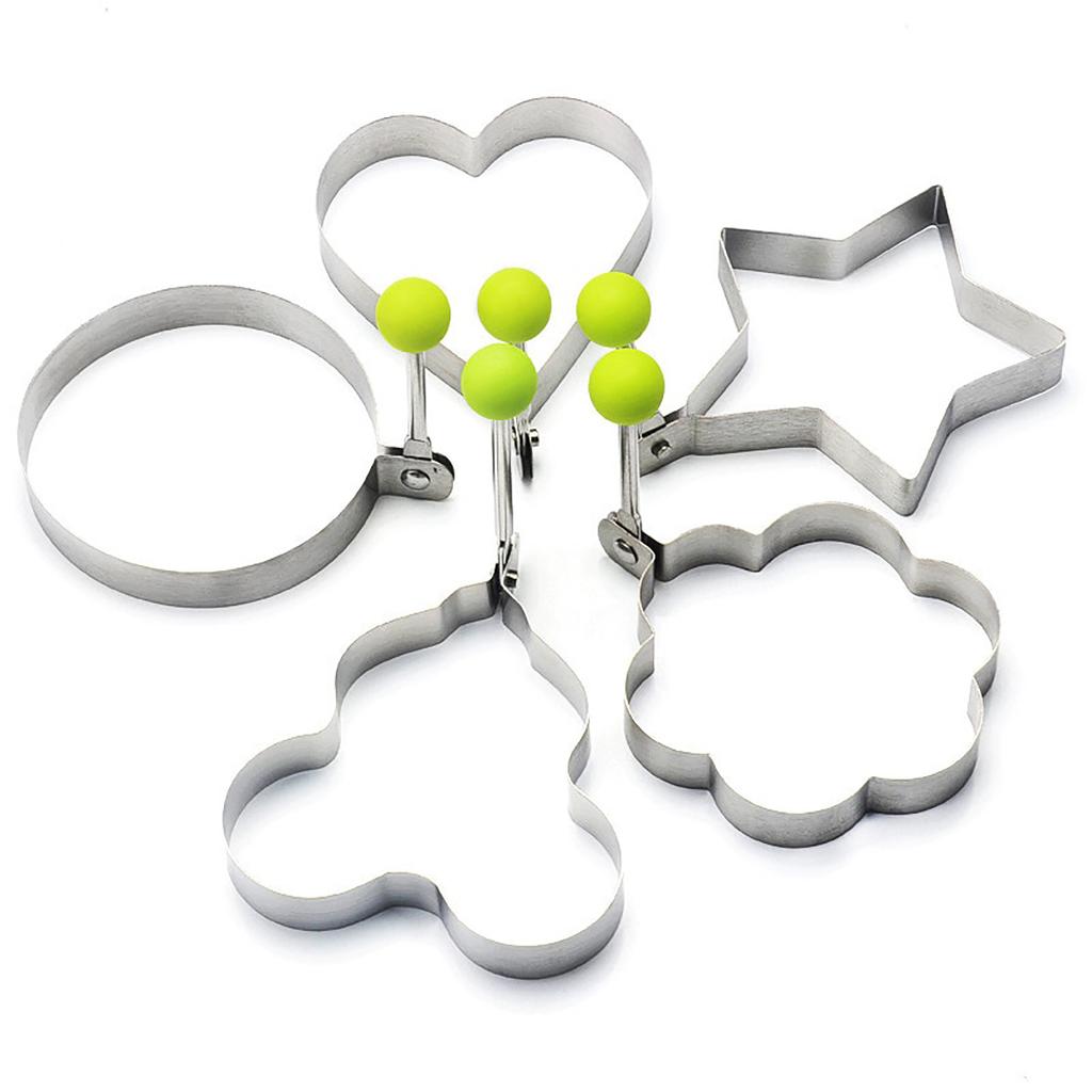 Set of 5 pieces, stainless steel egg molds, silver egg ring molds of different shapes, used for frying eggs, etc