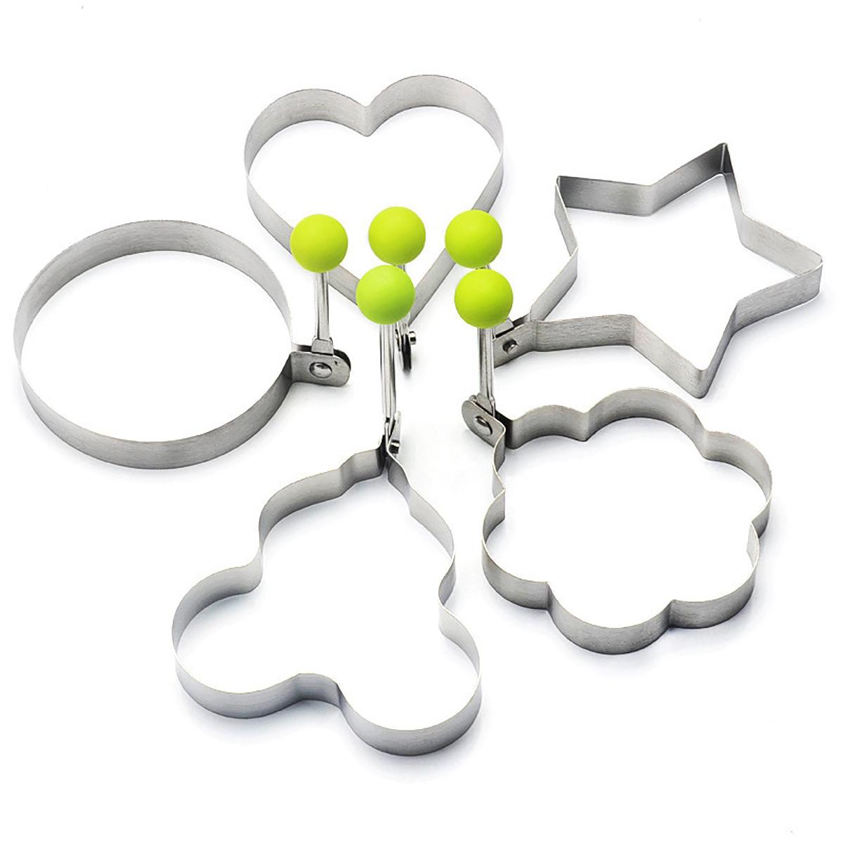

Set of 5 pieces, stainless steel egg molds, silver egg ring molds of different shapes, used for frying eggs, etc