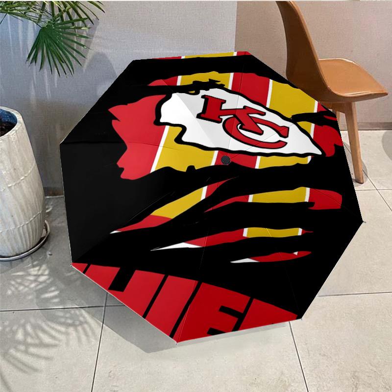 Kansas City Chiefs Pattern Umbrella - Automatic Open/Close, Compact 8-Rib Lightweight Umbrella Essential for outdoorPicnic Accessory Fan Gifts