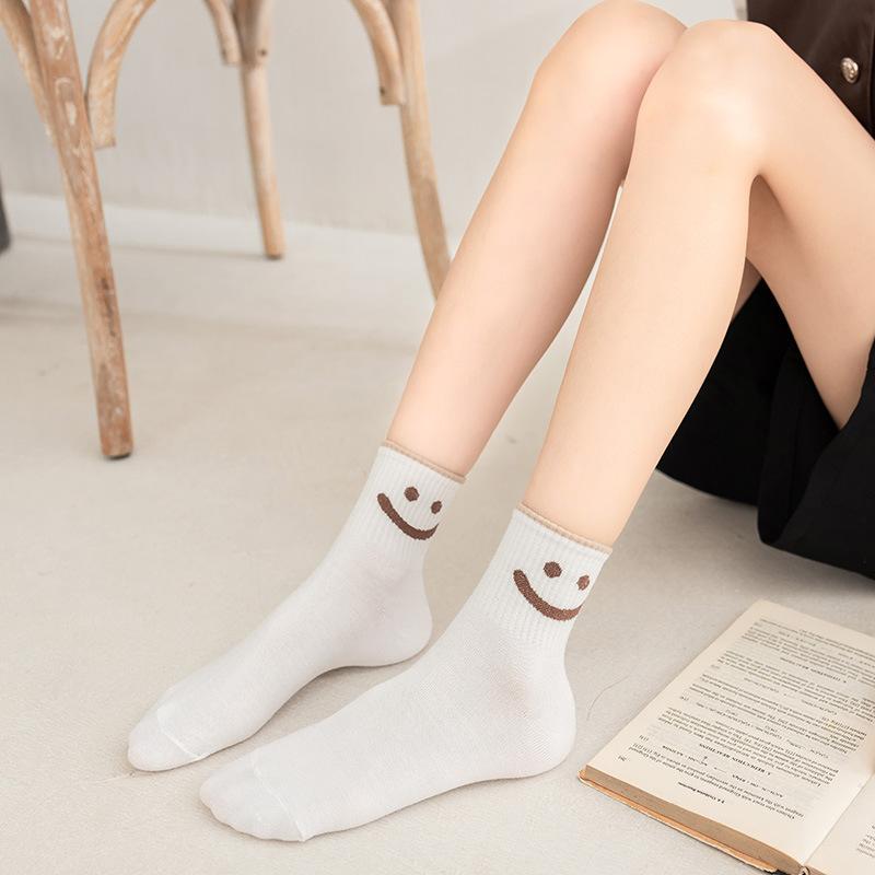10 Pairs of Ladies Casual Cartoon Cute Smiling Face Cotton Mid Tube Socks