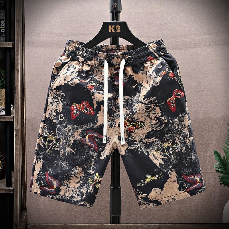 Men s Casual Loose Fit Floral Print Drawstring Summer Beach Shorts M