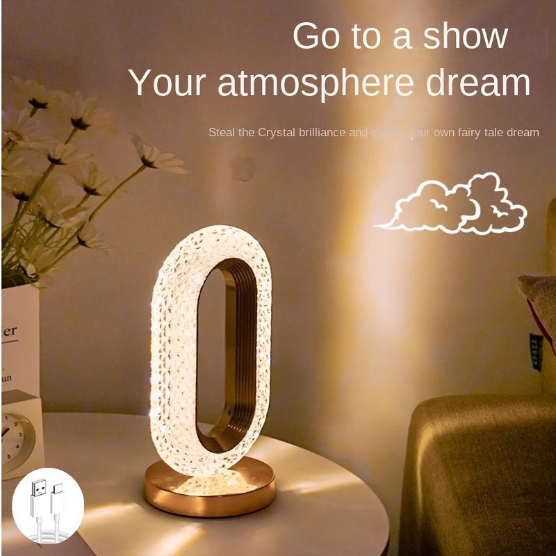 Luxury Oval Crystal Table Lamp with USB Charging, Bedside Night Light for Living Room, Bedroom, Party & Dinner Decoration