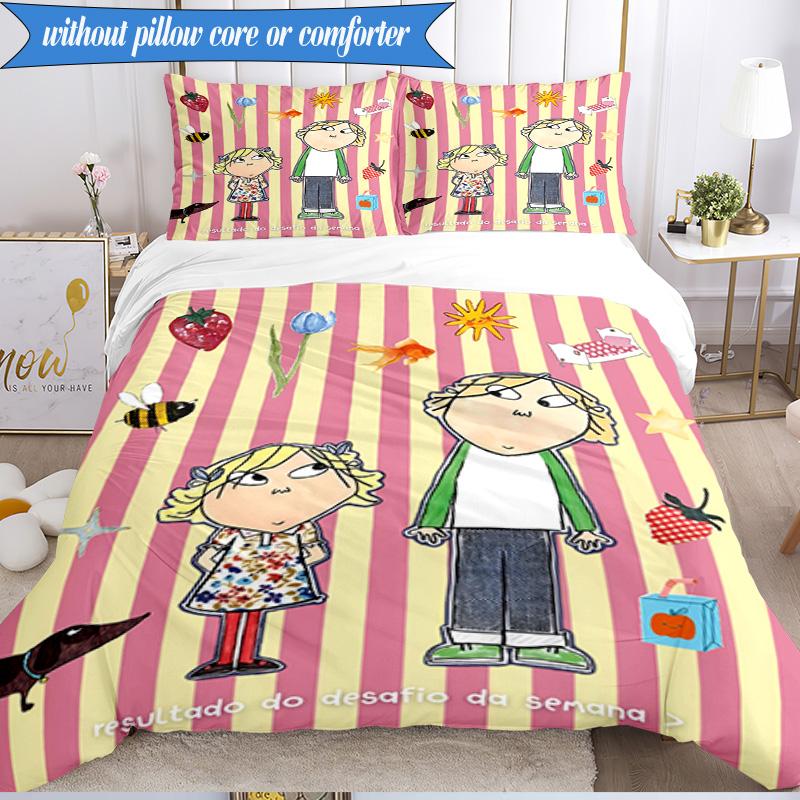 3-teiliges Char-lie und Lola Abenteuer Bettwäsche-Set, Enthält 1 Bettbezug und 2 Kissenbezüge. Perfekt für Schlafzimmer, Wohnheim, Weihnachtsgeschenk für Fans