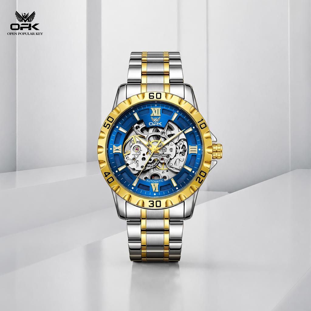 OPK Brand New Automatic Mechanical Men's Watch with Skeleton Dial and Luminescent Waterproof Design 8199
